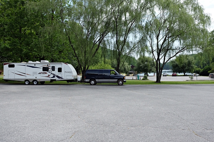 parking lot in front of visitor's center