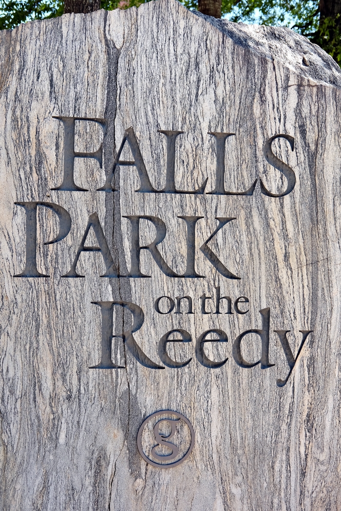 falls park on the reedy sign, greenville