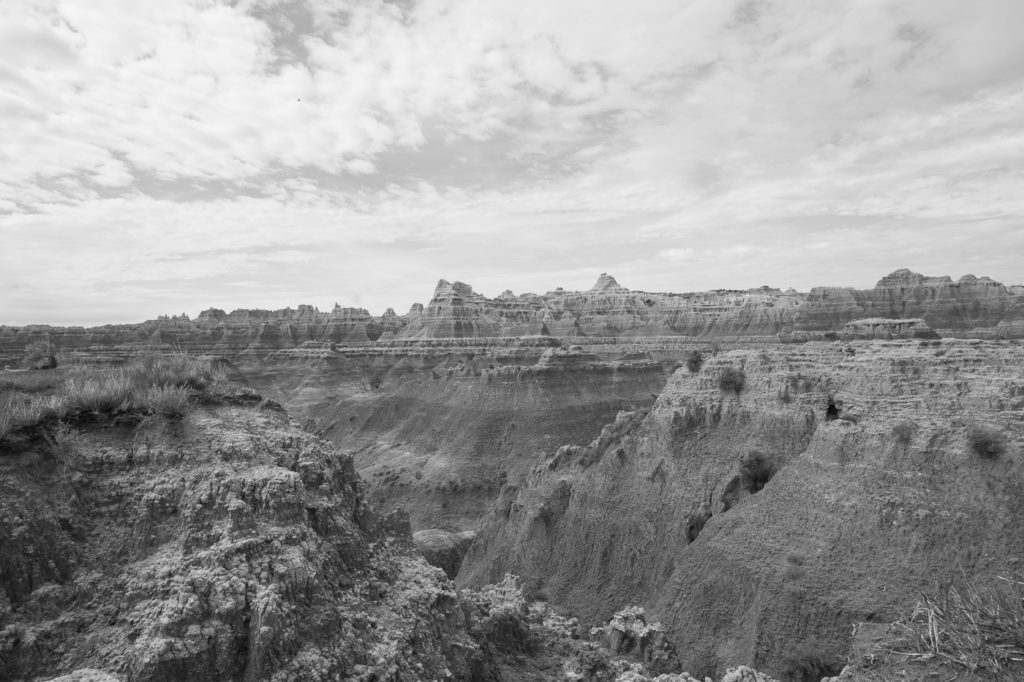 badlands national park in black and white