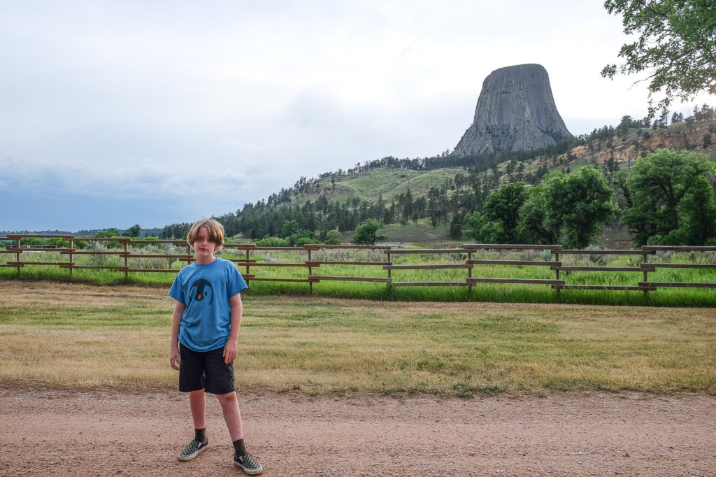 view of devils tower from our campsite