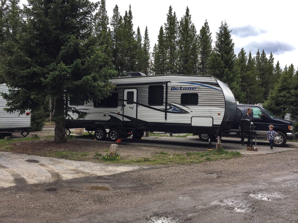 Fishing Bridge campground review: campsite at Fishing Bridge RV park in Yellowstone National Park