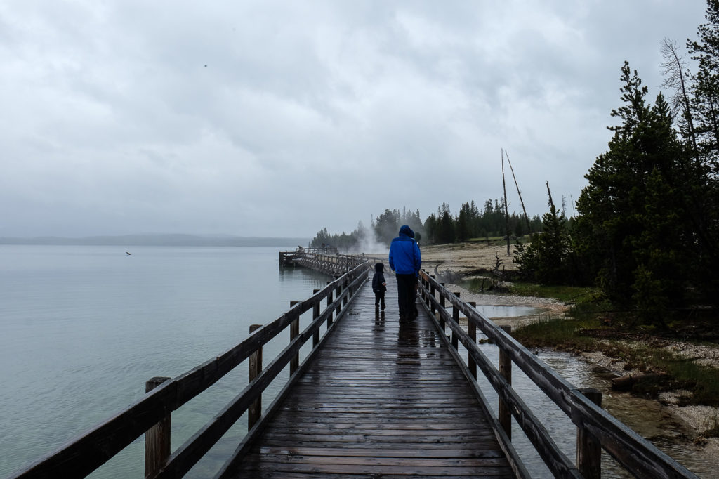 rainy day at west thumb geyser basin at Yellowstone national park