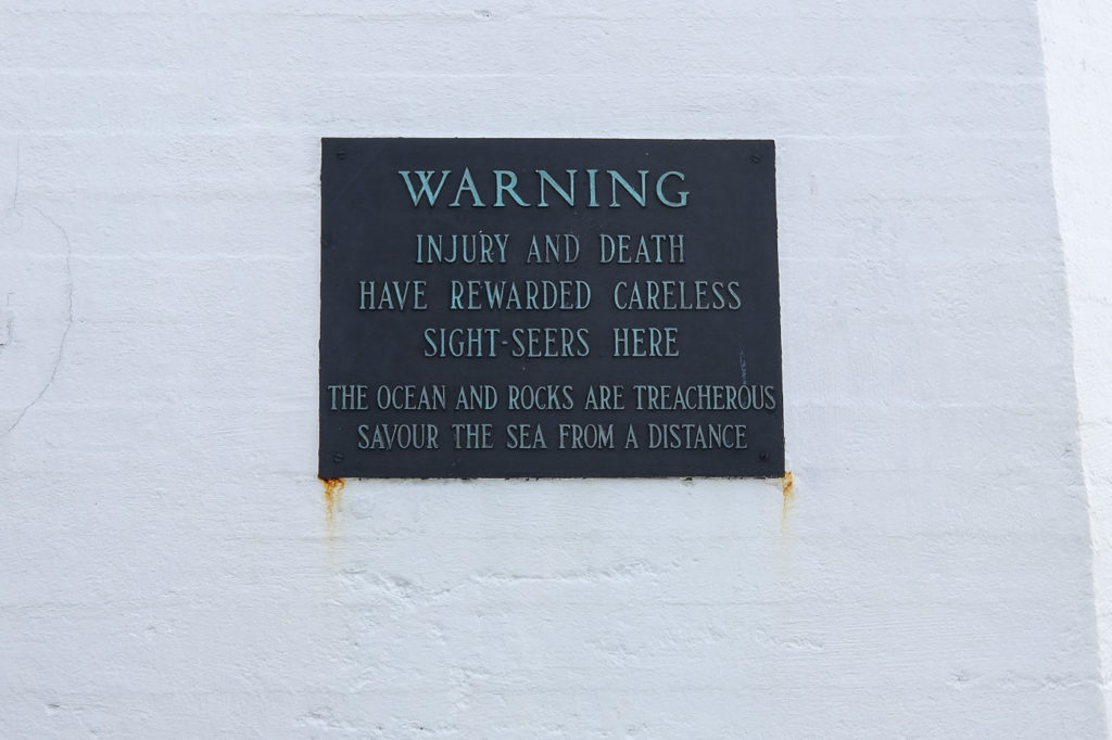 warning sign at Peggy's Cove, Nova Scotia