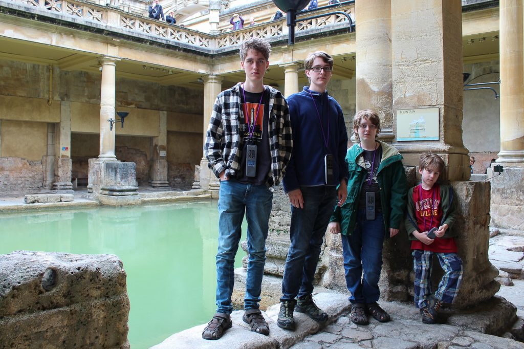 kids at Roman baths in Bath