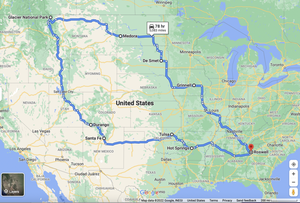 google maps Rocky Mountain trip route