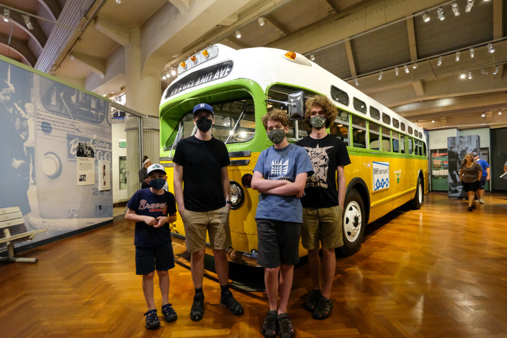 kids in front of Rosa Parks bus