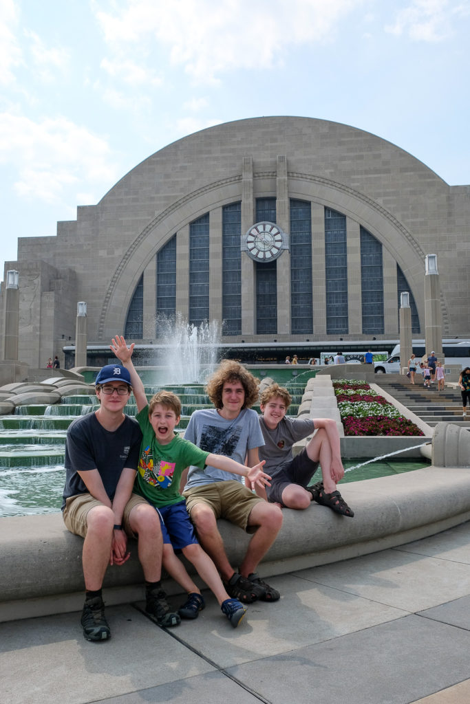 Kids in front of museum center in Cincinnati
