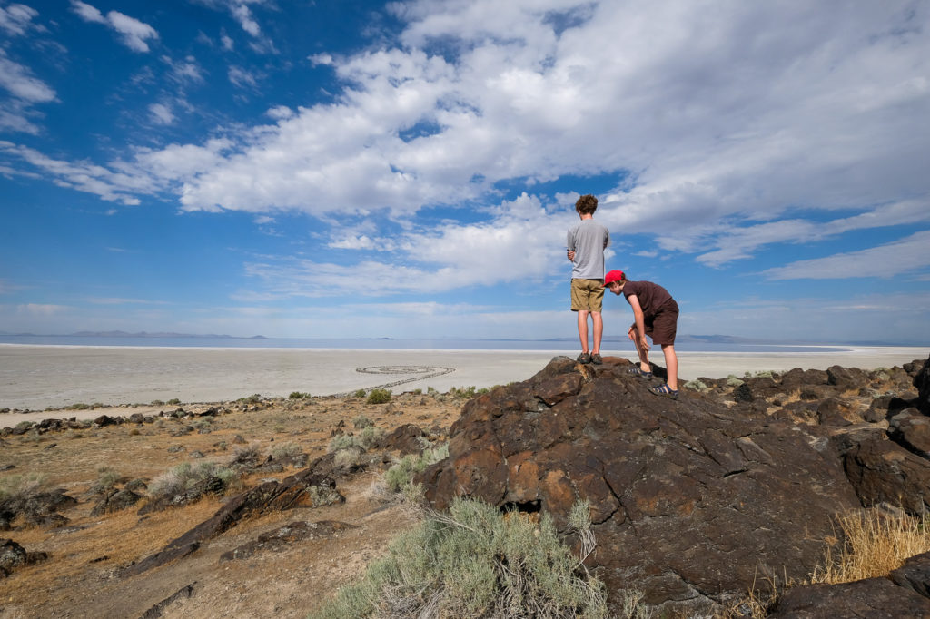 kids looking at spiral jetty