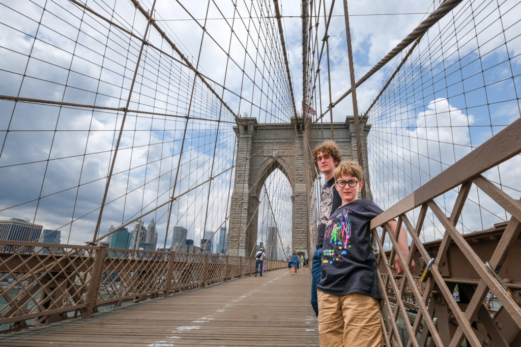 Abe and Milo on the Brooklyn Bridge