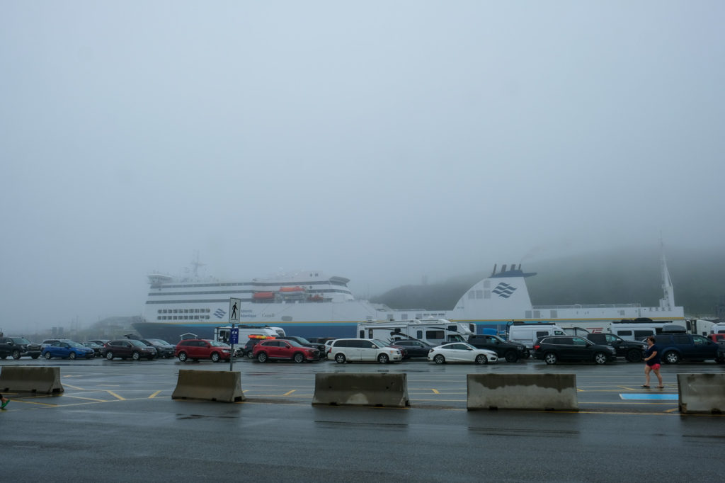 lining up for ferry in Port aux Basques